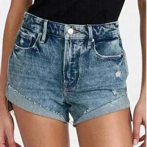 Good American Good Curve High Rise Stretch Denim Cutoff Shorts size 00